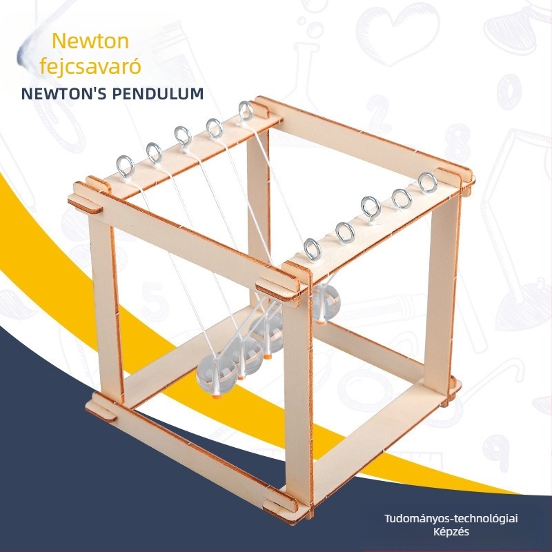 Fából készült Newton‑pendulum összeszerelhető: DIY oktatási STEM kísérleti készlet 3D panelek, 4-6 éveseknek, OEM logó
