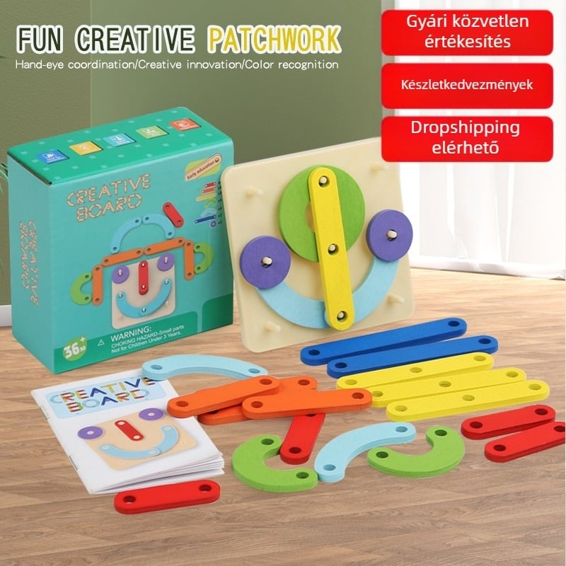Fából készült lapos puzzle pegboard gyerekeknek 4–6 éveseknek, többfunkciós, DIY-barát