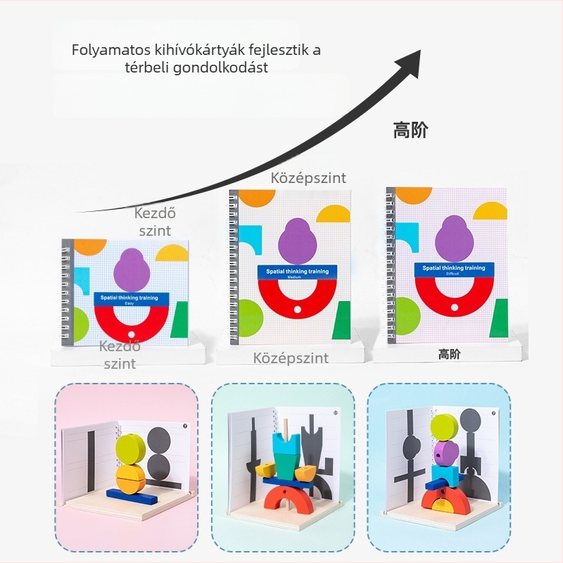 Fából készült 3D puzzle építőelemek korai tanuláshoz, árnyék-párosítással, logó OEM testreszabás