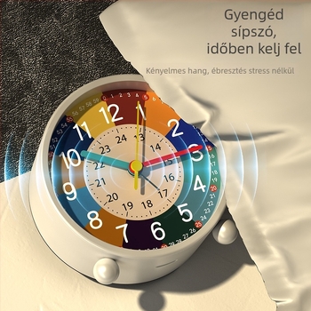 Oktató ébresztőóra gyerekeknek, elemmel működő, fém burkolat, edzett üveg számlap, univerzális stílus