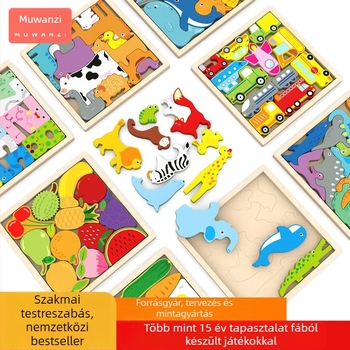 Fából készült 3D puzzle építőelemek gyerekeknek, logó testreszabás, licencelt magáncímke, 4-6 éveseknek