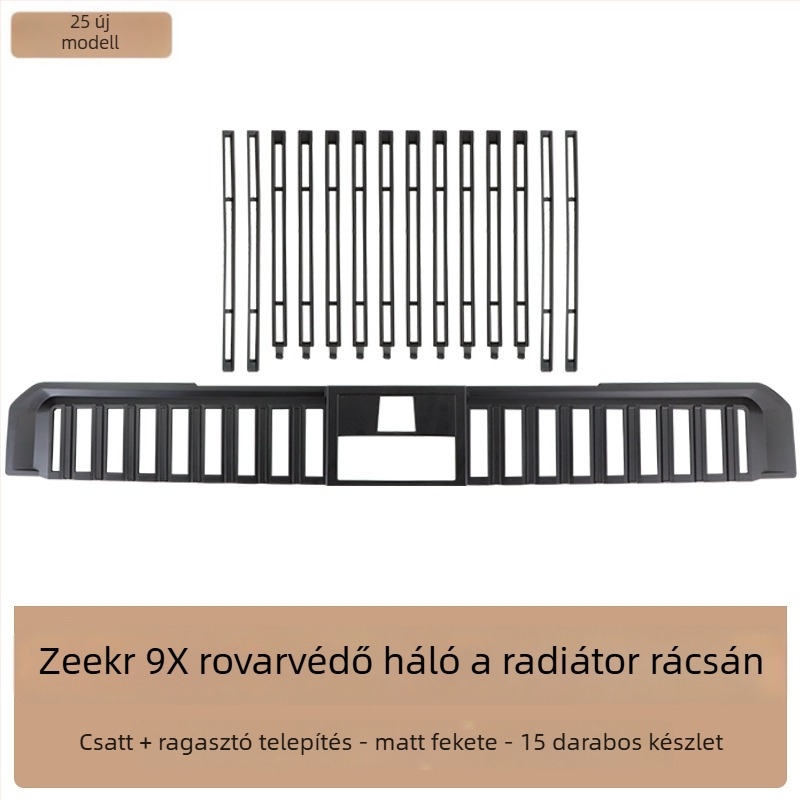 Zeekr 9X-hez illeszkedő rovarvédő fedél az első hűtőmaszkhoz és a víztartályhoz, csattos rögzítés – ABS, 2 mm nyílás, 3–5 éves élettartam