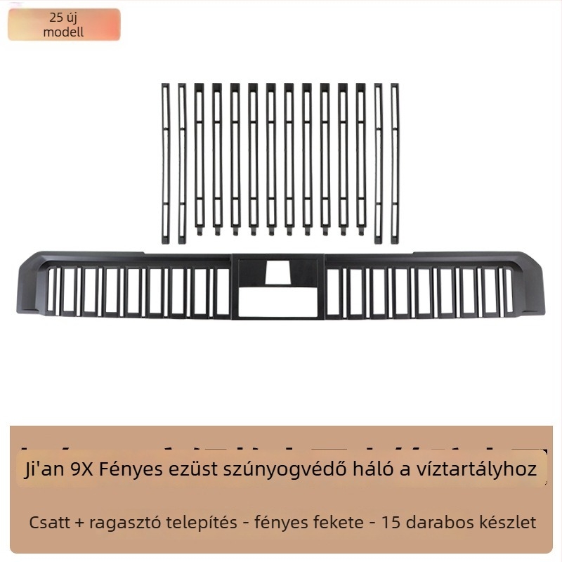 Zeekr 9X-hez illeszkedő rovarvédő fedél az első hűtőmaszkhoz és a víztartályhoz, csattos rögzítés – ABS, 2 mm nyílás, 3–5 éves élettartam