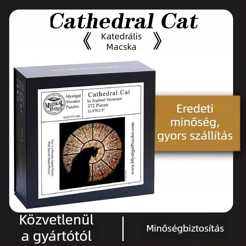 Fából készült 3D puzzle templommacska motívummal, 372 darabos, felnőtteknek