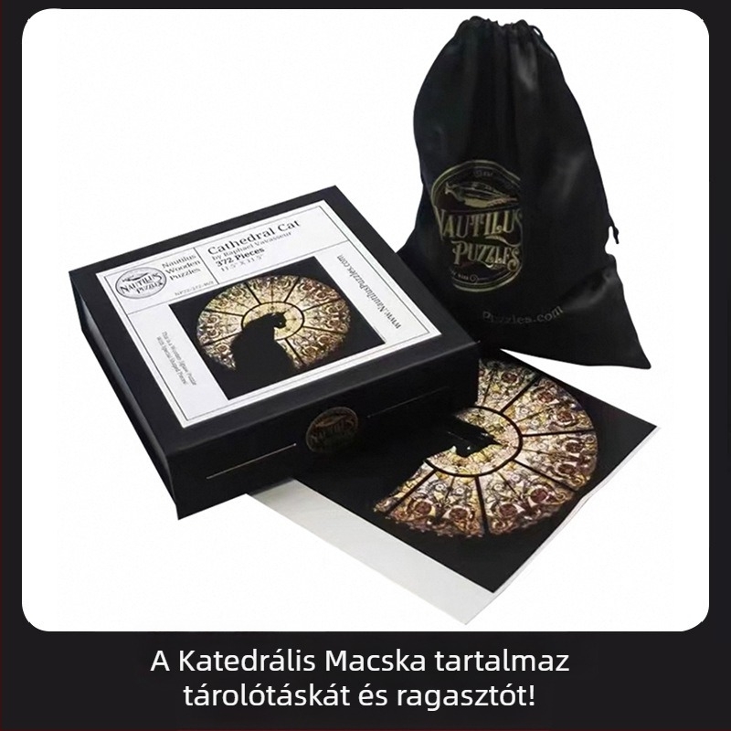 Fából készült 3D puzzle templommacska motívummal, 372 darabos, felnőtteknek
