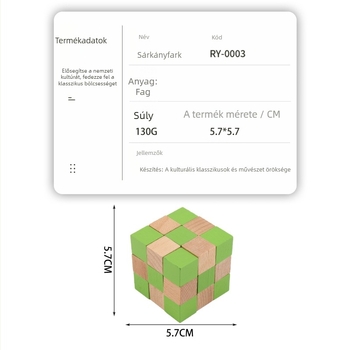 Fából készült Kongming-Lok / Luban-Lock puzzle — Sárkányfarok forgás, Kilenc összekapcsolt gyűrű, Mortise and Tenon, Magas nehézség