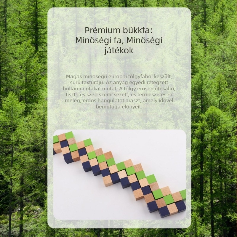 Fából készült Kongming-Lok / Luban-Lock puzzle — Sárkányfarok forgás, Kilenc összekapcsolt gyűrű, Mortise and Tenon, Magas nehézség