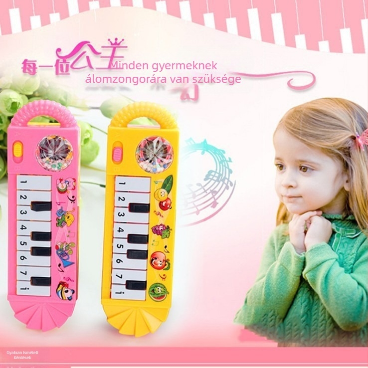 Elektronikus gitárjáték babáknak, sorozat rajzfilmes zenei hangszerek, műanyagból, akkumulátoros működés, életkor 0-3 év