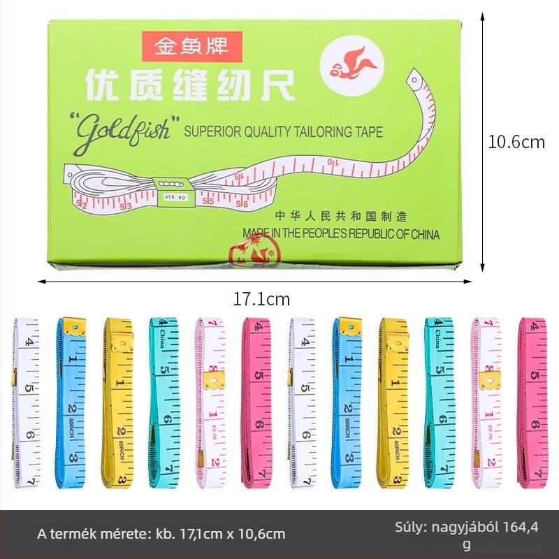 PU anyagú mérőszalag, puha mérőszalag varráshoz, modell Inch measuring tape (doboz), csomagolás 10 db, mérési tartomány 150, testmérésekhez