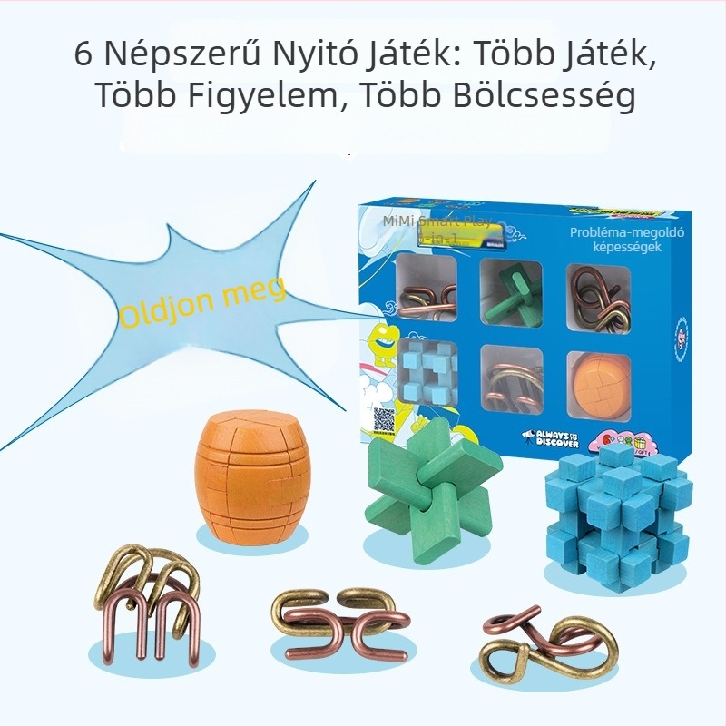 Hat-in-One Fém Kilenc Körös Fejtörő Játék – 7–14 éveseknek, Kinyitható