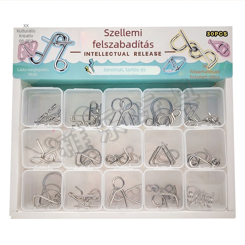 Luban-zár kilenc láncos puzzle gyerekeknek - Fém kivitel, Márka Zhile, Fehér dobozos csomagolás, 4–6 éveseknek