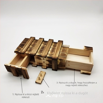 Kongming Lock Puzzle Doboz – Fa, háromlépcsős mechanizmus, 4–6 éveseknek; Bliszter csomagolás (Fa; Puzzle; Kongming Lock/Luban Lock; 4–6 évesek; Bliszter csomagolás)