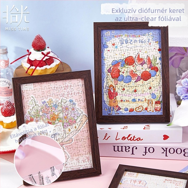 Fotókeret puzzle ajándékdoboz – Grow Your Own Flowers sorozat, aranyos illusztráció, papír DIY 108 darabos sík puzzle, 14+