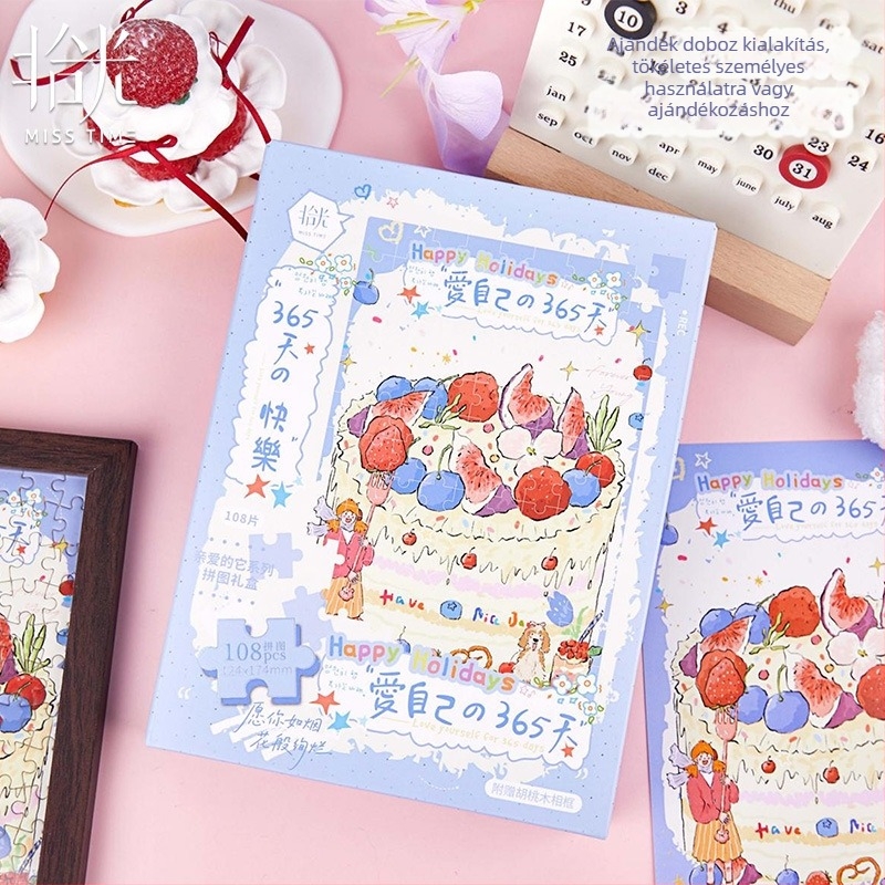 Fotókeret puzzle ajándékdoboz – Grow Your Own Flowers sorozat, aranyos illusztráció, papír DIY 108 darabos sík puzzle, 14+