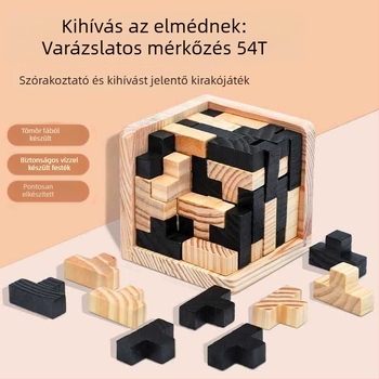 Fából készült Tetris puzzle-kocka – oktató fejlesztő játék 7–14 éves gyermekek számára