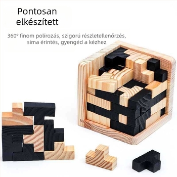 Fából készült Tetris puzzle-kocka – oktató fejlesztő játék 7–14 éves gyermekek számára