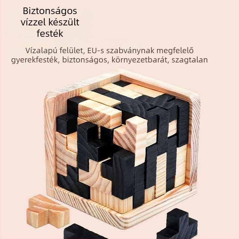 Fából készült Tetris puzzle-kocka – oktató fejlesztő játék 7–14 éves gyermekek számára