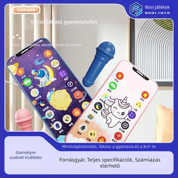 Oktatási elektronikus érintőképernyős telefonjáték gyerekeknek, zene és mesék funkcióval, műanyag kivitel, 4–6 éveseknek.