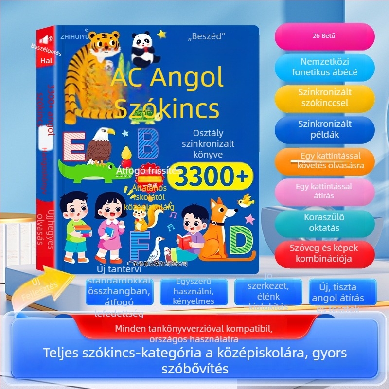 Pontolvasó toll szinkronizált hanggal, 3300+ szóval, tanulási eszköz általános iskolásoknak, USB töltés