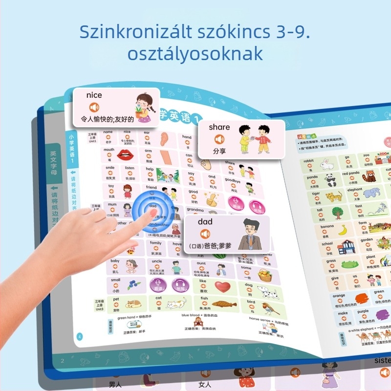 Pontolvasó toll szinkronizált hanggal, 3300+ szóval, tanulási eszköz általános iskolásoknak, USB töltés