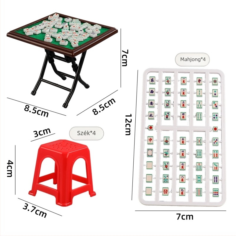 Mini babaház Mahjong asztal zsebméretű székekkel, játékhoz való szobabútor, műanyag, 7–14 éveseknek