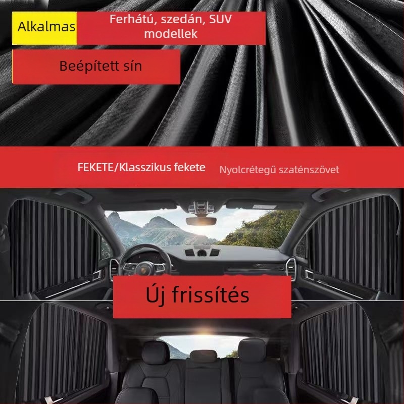 Beépített sínnel ellátott autóablak-árnyékoló függöny hátsó ülésekhez, UV-védelem és privát szféra