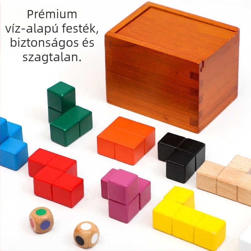Fából készült Lu Ban Lock puzzle — agyat fejlesztő fejtörő 7–14 éveseknek, méretek 10×7.2×7.3 cm