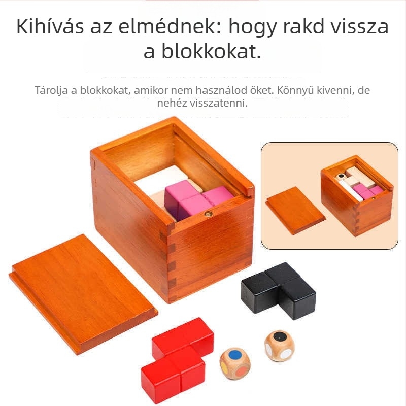 Fából készült Lu Ban Lock puzzle — agyat fejlesztő fejtörő 7–14 éveseknek, méretek 10×7.2×7.3 cm