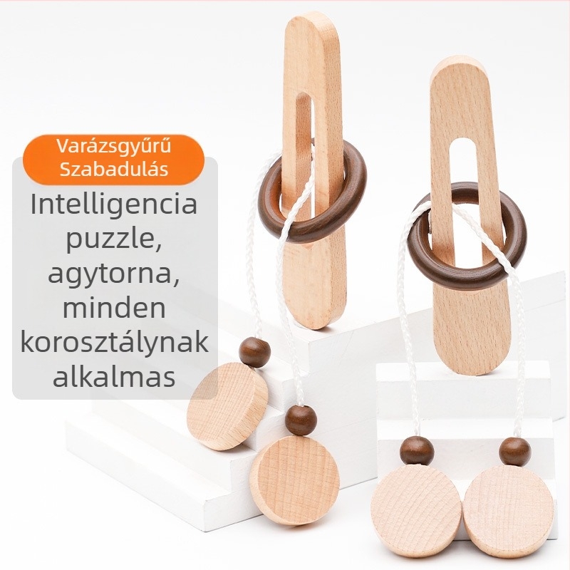 Fából készült Kongming Lock / Luban Lock – logikai puzzle; anyag: fa; termékkód: Lhmbs-2345; javasolt életkor: 7–14 év