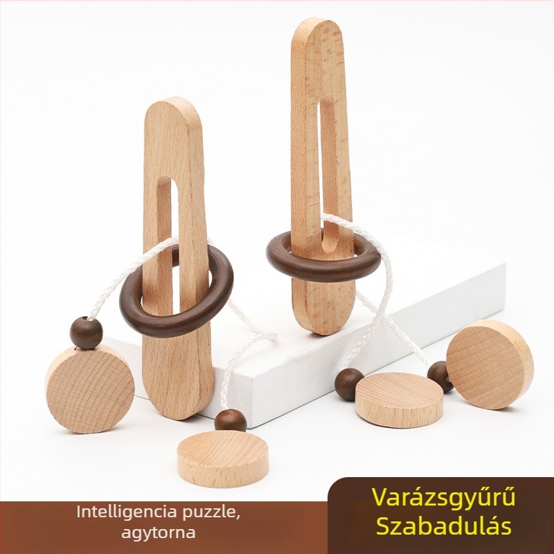 Fából készült Kongming Lock / Luban Lock – logikai puzzle; anyag: fa; termékkód: Lhmbs-2345; javasolt életkor: 7–14 év