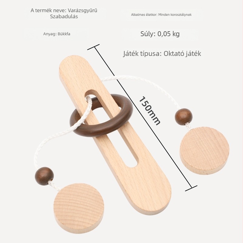Fából készült Kongming Lock / Luban Lock – logikai puzzle; anyag: fa; termékkód: Lhmbs-2345; javasolt életkor: 7–14 év