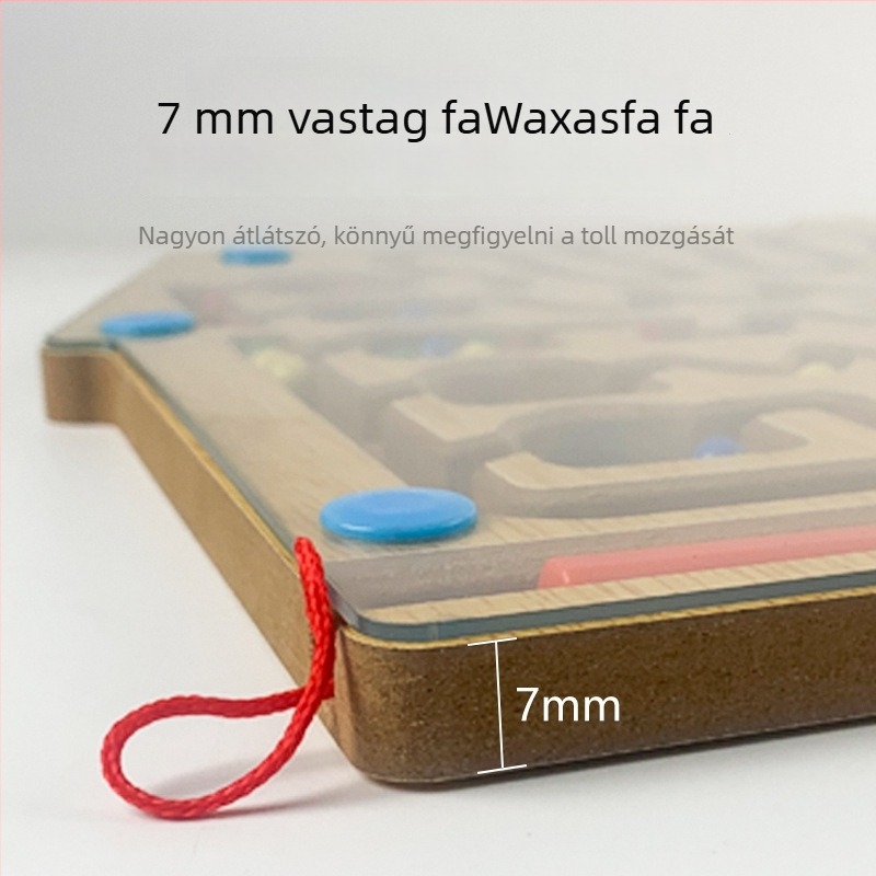 Fából készült mágneses labirintus játék gyöngyökkel – szülő-gyermek interakció, oktatási célú 0–3 éves csecsemőknek, testreszabás elérhető