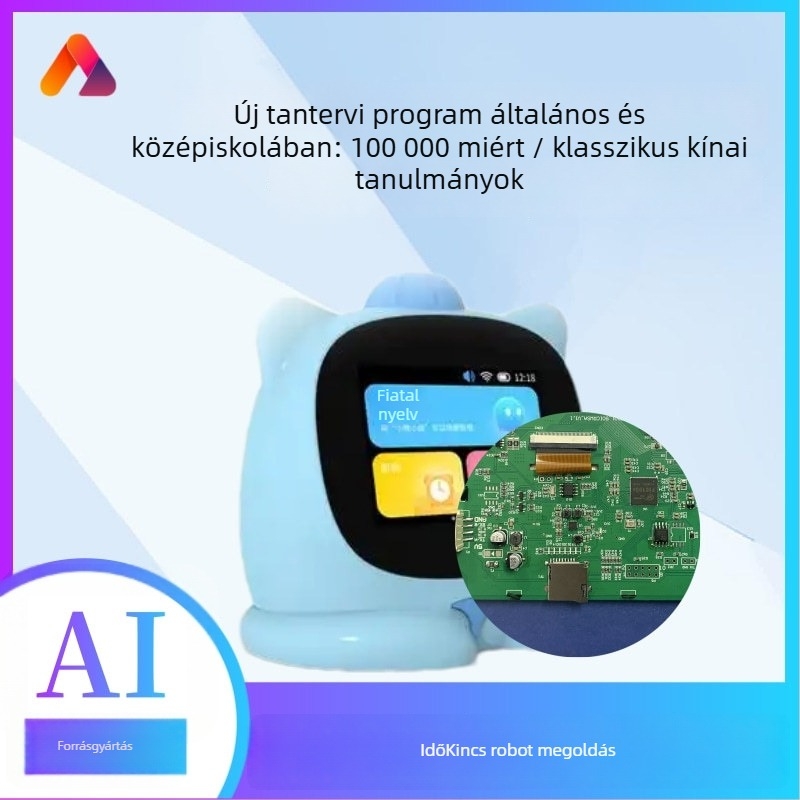 AI tanuló korai oktatási eszköz hangalapú dialógussal és ébresztőórával, 1–2 GB RAM, USB töltés