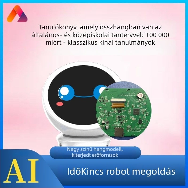 AI tanuló korai oktatási eszköz hangalapú dialógussal és ébresztőórával, 1–2 GB RAM, USB töltés