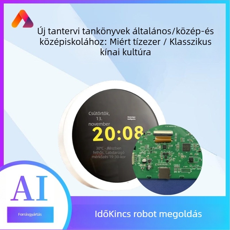 AI tanuló korai oktatási eszköz hangalapú dialógussal és ébresztőórával, 1–2 GB RAM, USB töltés