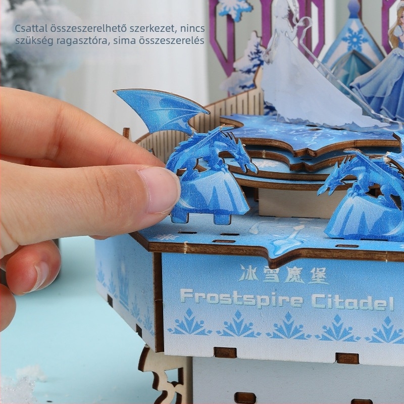Fából készült zenemű doboz, 3D puzzle, DIY kézzel készített, klasszikus stílus, gravírozás és UV-nyomtatás