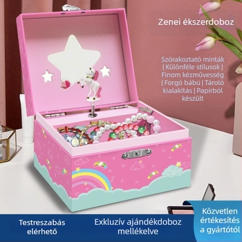 Egyszarvú zenélő doboz ékszerdoboz, UV nyomtatott logóval, testreszabható papír ajándékdoboz