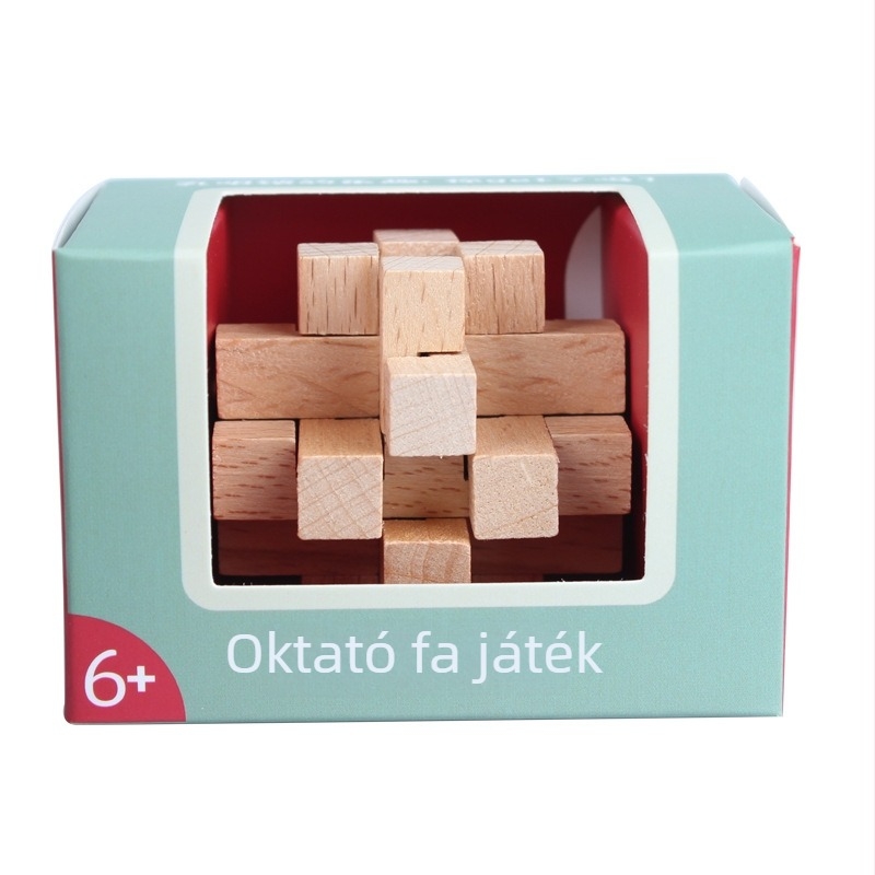 Kongming Lock – Bükkfából készült puzzle az agy edzésére, 12 darabos készlet, 7–14 éveseknek