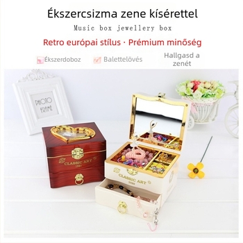 Forgó balerina alakú ékszerdoboz, nyolc hangjegy dallammal, műanyag kivitel | Modell EM-YZL2047 | Születésnapi ajándék