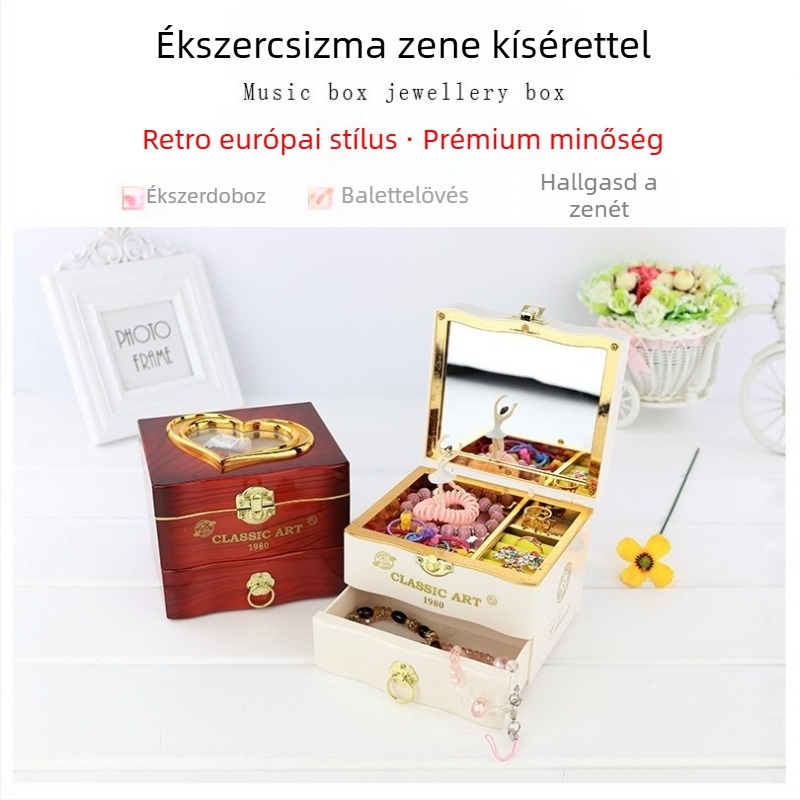 Forgó balerina alakú ékszerdoboz, nyolc hangjegy dallammal, műanyag kivitel | Modell EM-YZL2047 | Születésnapi ajándék