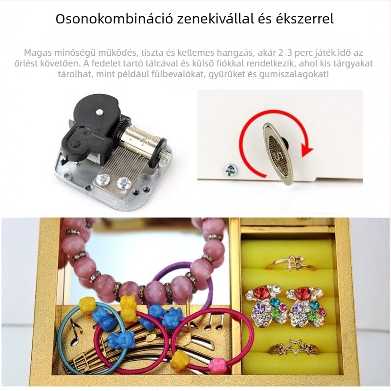 Forgó balerina alakú ékszerdoboz, nyolc hangjegy dallammal, műanyag kivitel | Modell EM-YZL2047 | Születésnapi ajándék