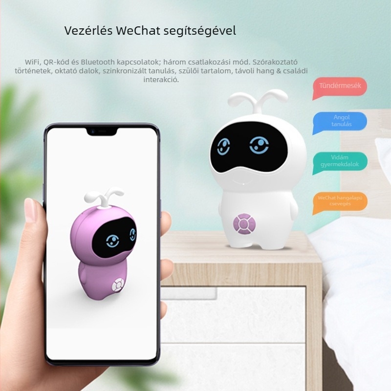 AI-alapú okos robot korai oktatáshoz dialógussal és tanulással - Bluetooth, Wi-Fi, felvétel, beszédfelismerés, mobilalkalmazás