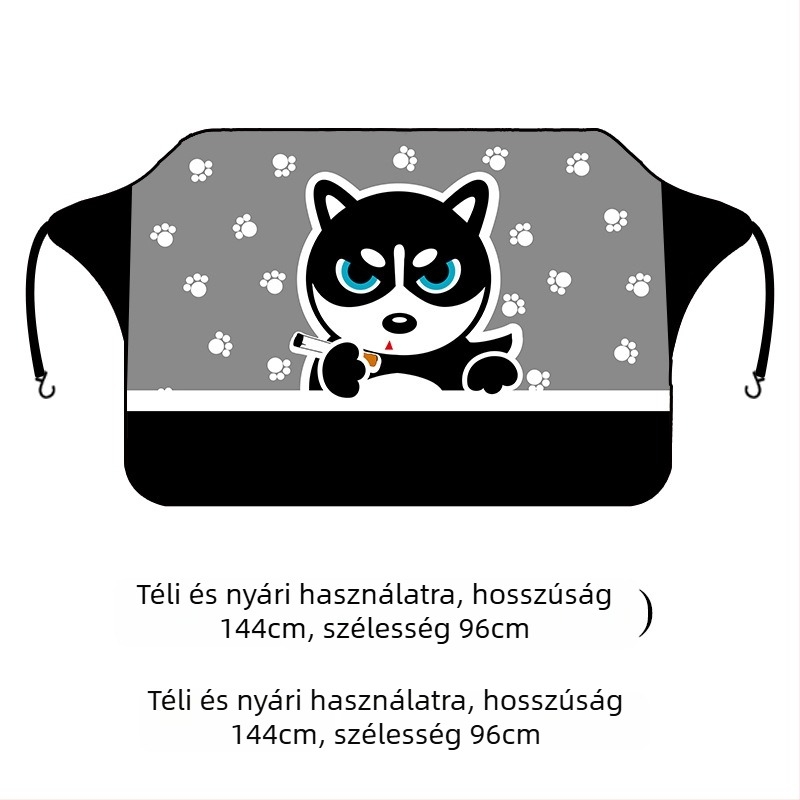 Autó első szélvédő takaró, téli karikatúra mintával, univerzális illeszkedés, logónyomtatás, első szélvédő védő, súly 0,4 kg, karikatúra animációs dizájn