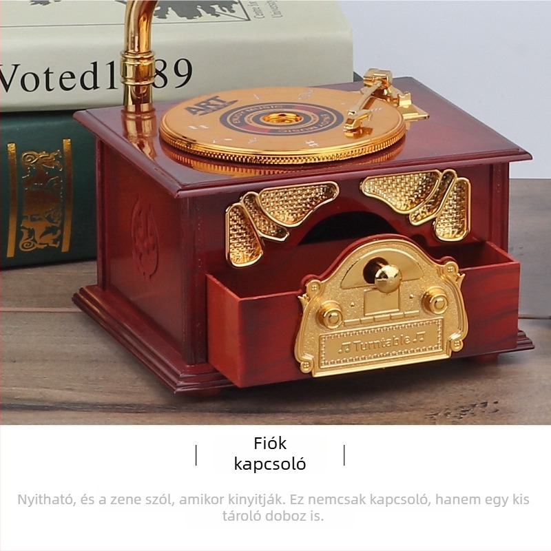 Gramofon-stílusú zenei doboz asztali dekoráció — műanyag, injekciós öntés, dekoratív