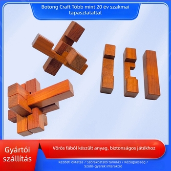 Kongming Lock / Luban Lock fa puzzle – interaktív, anyag: Redwood, testreszabható feldolgozás, 7–14 éveseknek