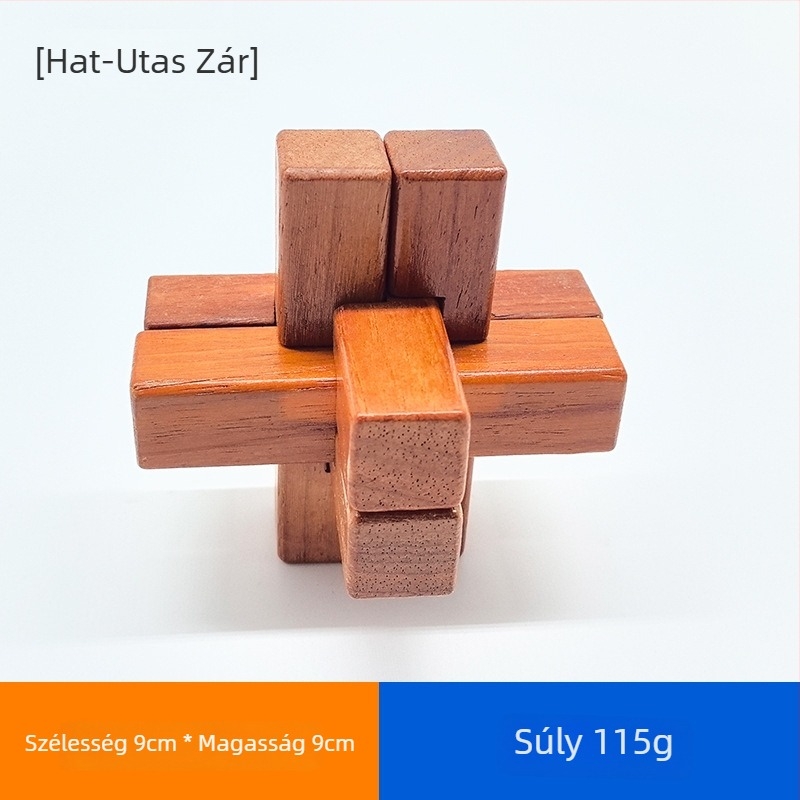 Kongming Lock / Luban Lock fa puzzle – interaktív, anyag: Redwood, testreszabható feldolgozás, 7–14 éveseknek