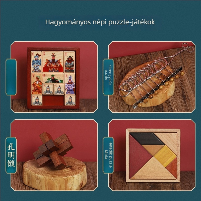 Fából készült Kongming Lock agytornás rejtvény 7–14 éveseknek, testreszabható feldolgozással
