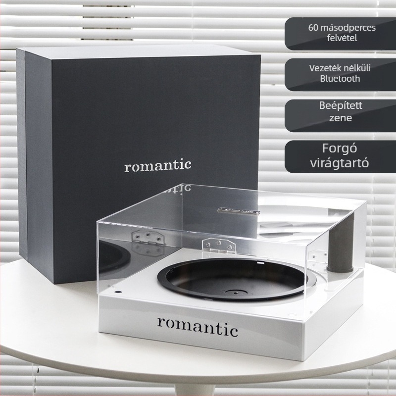Rózsa Bluetooth hangszóró megőrzött virággal, retro gramofon stílusú dekoráció, pároknak ajándék, DIY