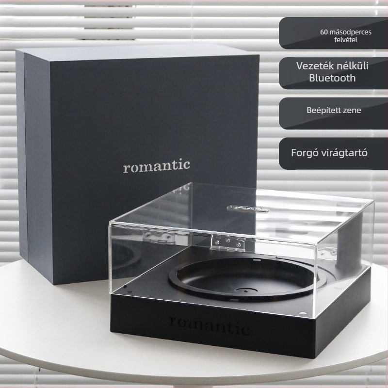 Rózsa Bluetooth hangszóró megőrzött virággal, retro gramofon stílusú dekoráció, pároknak ajándék, DIY