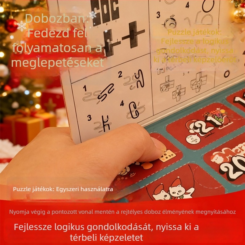 Fából készült Kongming-Luban záras puzzle – 24 darabos készlet, 7–14 éveseknek, testreszabás elérhető